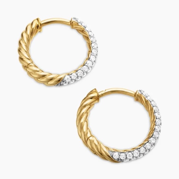 David Yurman Gold and Diamond Huggie Hoop Earrings - Picture 9 of 13